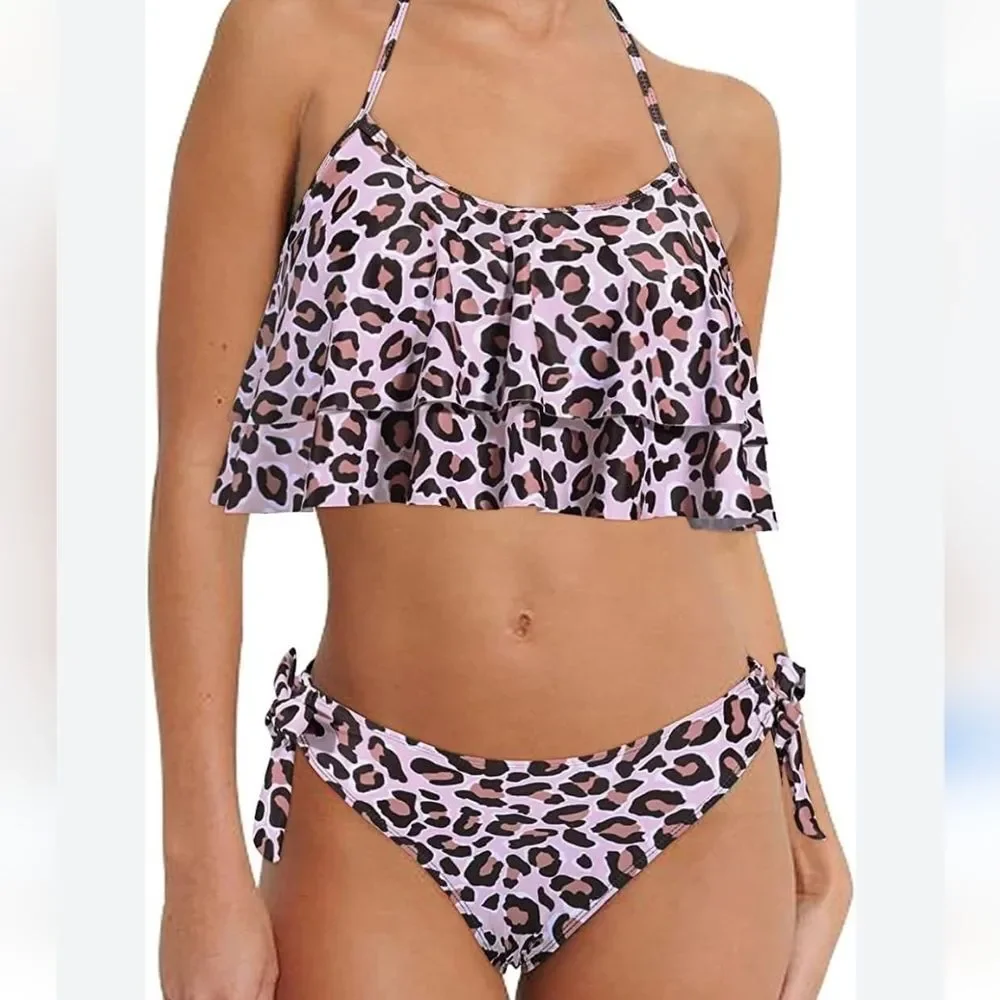 Aqua Eve Women's Ruffled Flounce Bikini with Side Tie Bottom - NWT